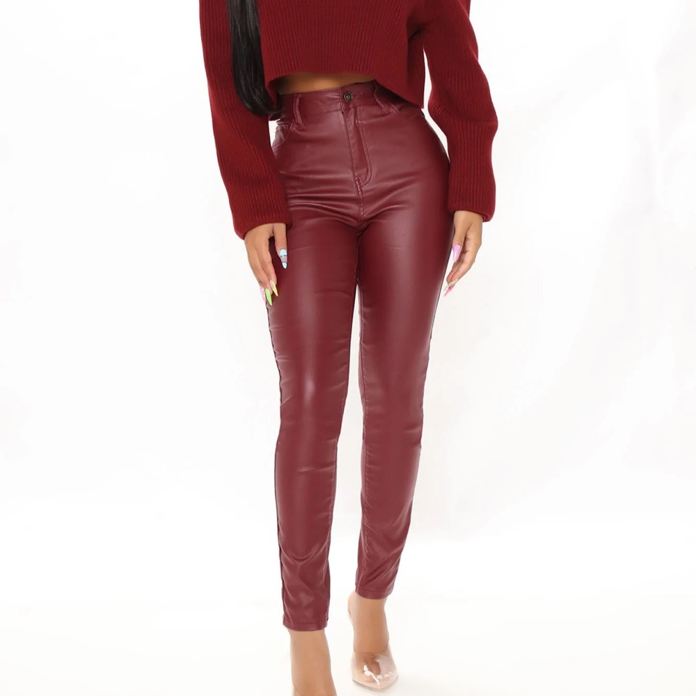 Burgundy cranberry wine faux leather pants XL fashion nova NWOT